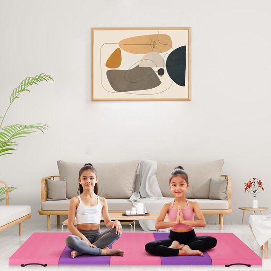 Opvouwbare leren gymnastiekmat, 180x60x5cm (4 panelen), draagbare oefenmat met handgrepen voor yoga, fitness en training voor kinderen en volwassenen. — afbeelding 3