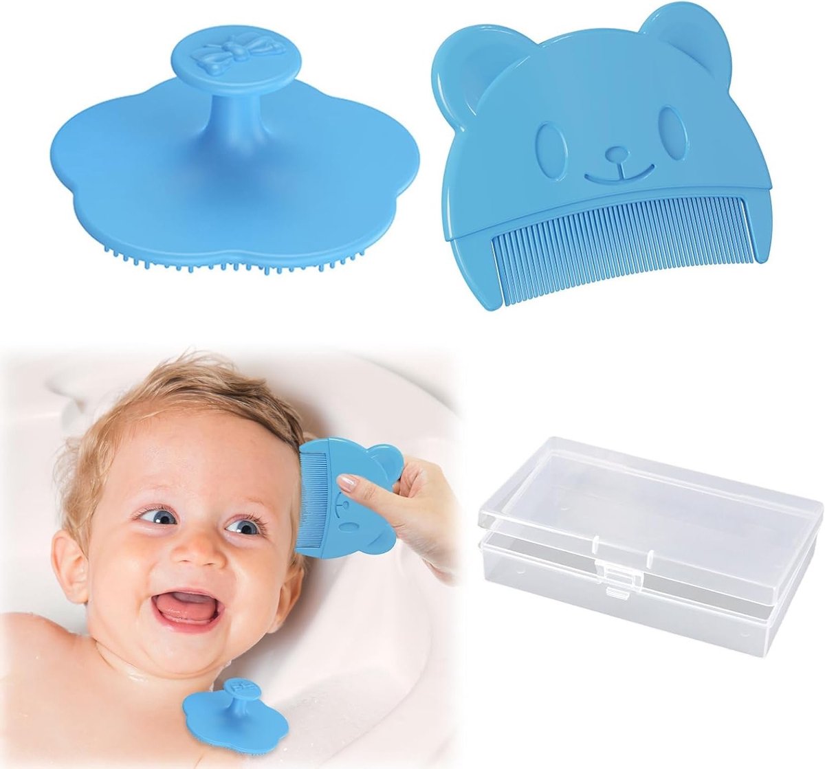 2-delige set babyborstels, zachte haarborstel en kam voor baby's, silicone badborstel voor een milde hoofdmassage, ideaal voor pasgeborenen en peuters