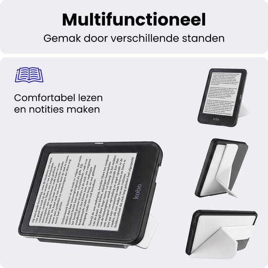 Hoes Geschikt voor Kobo Clara HD - Luxe E-reader Trifold Case - Bescherm Hoesje Book Cover - Wit — afbeelding 3