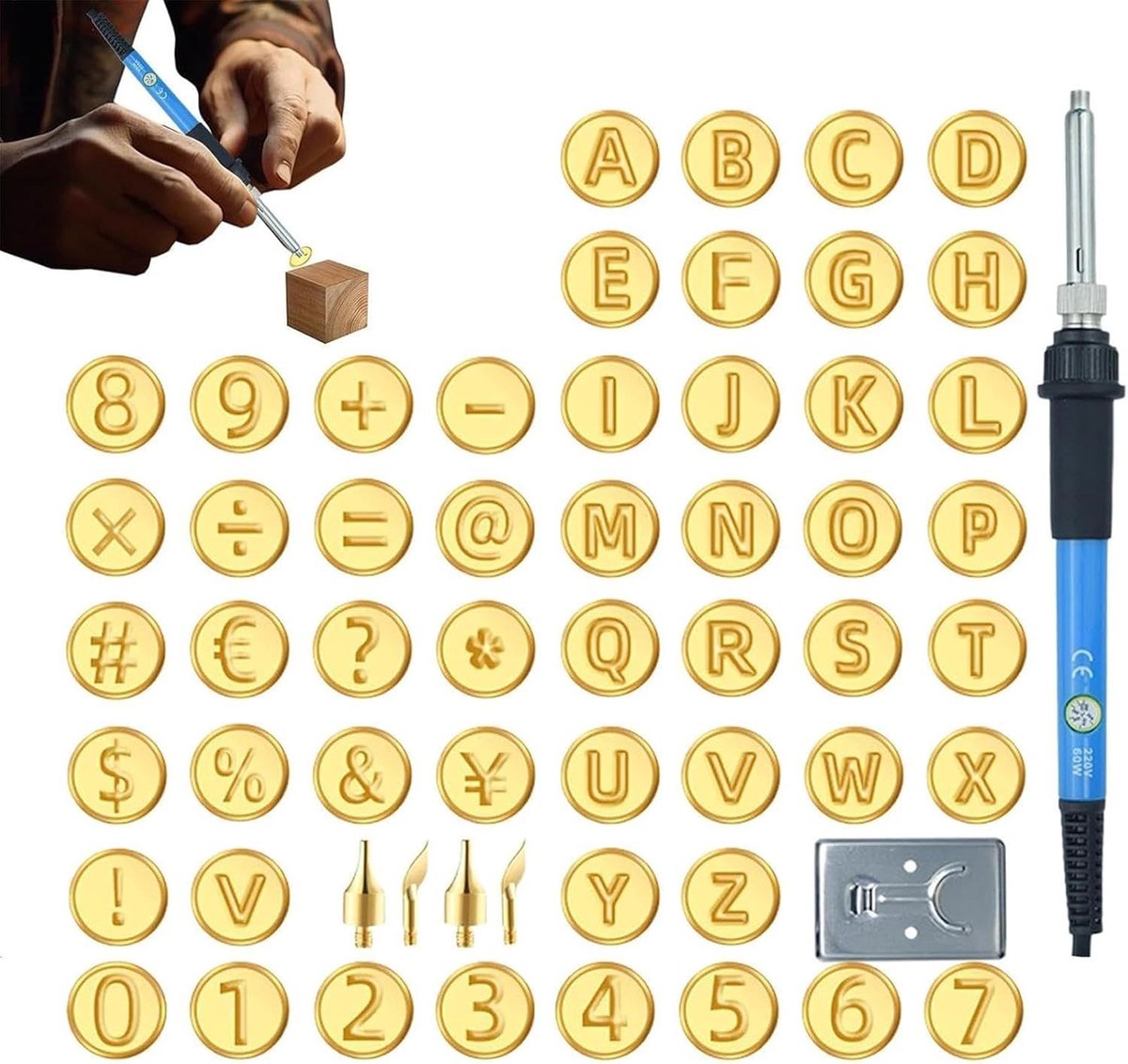 Houtbrandgereedschap Set - Brandpen Stempels - Decoratief Graveren - Temperatuur Regelbaar - Inclusief Sjablonen - Zwart