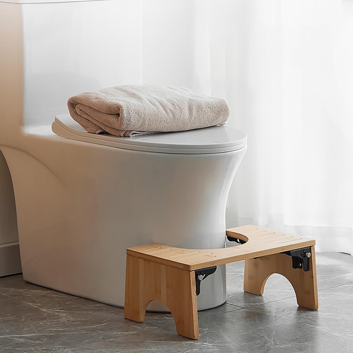 Toiletkruk Bamboe - Hurkstoel Badkamer - Natuurlijke Houding - Antislip Ontwerp - 40x23x17 cm - Natuurlijk