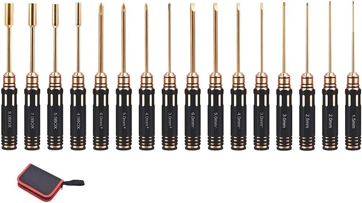 Schroevendraaier Set - Gereedschap Kit - Model Reparatie - Roestbestendig Staal - 16 Stuks - Meerkleurig