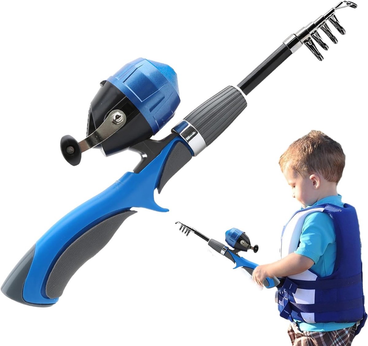 Kinder Visset - Vangstuitrusting Set - Buiten Vissen - Telescopisch Opvouwbaar - 160cm Hengel - Blauw
