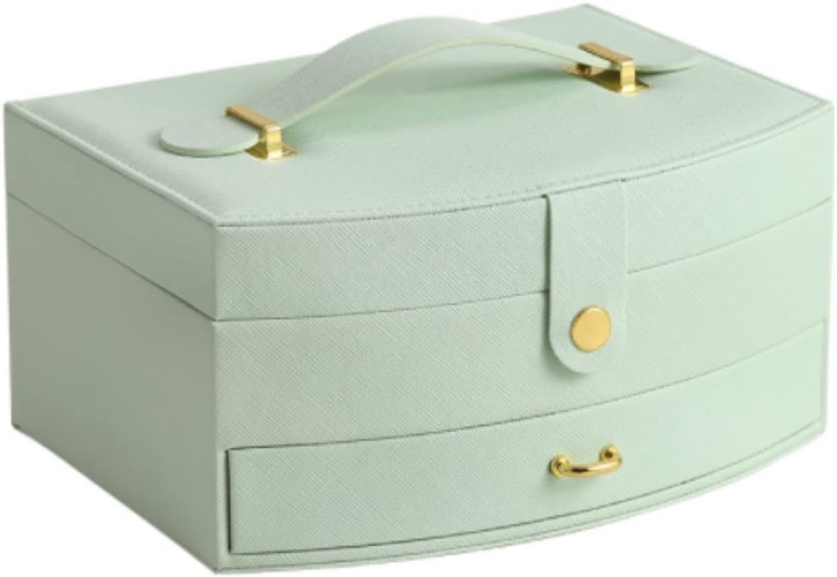 Sieraden Opberger - Make-up Koffer - Sieraden Organiseren - Met Ingebouwde Spiegel - 20 x 15 x 10cm - Groen