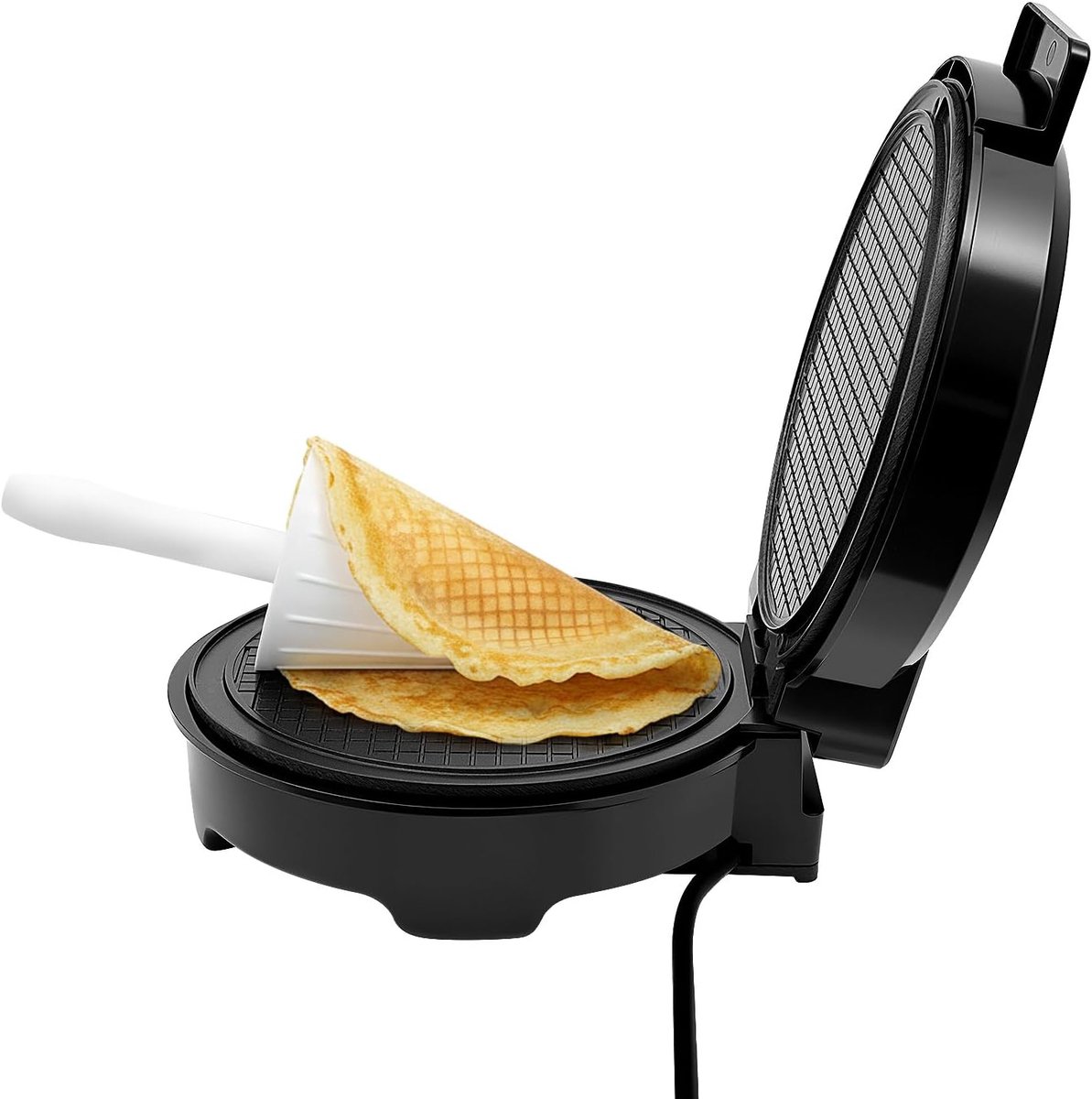 Wafelijzer IJshoorntjesmaker Zelf Hoorntjes Maken Instelbare Thermostaat 1200 Watt Zwart
