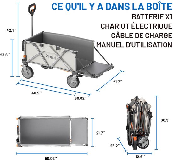 Litheli U20 elektrische opvouwbare kar met 4,0 Ah accu- 200L 60KG laadvermogen van Merkloos — afbeelding 2