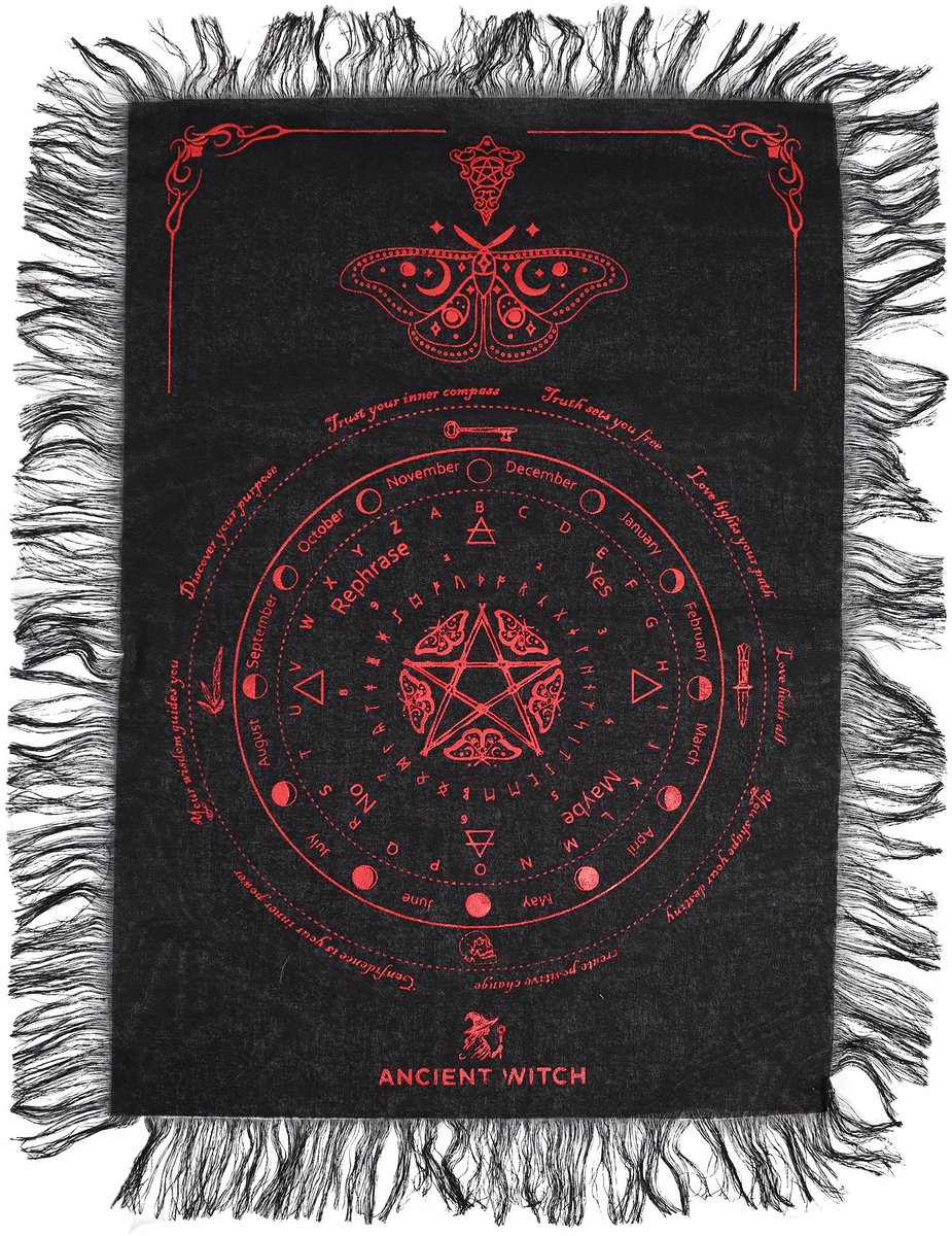 Ancient Witch Pendulum Divination Cloth - Mystic Moth - Black & Blood Red