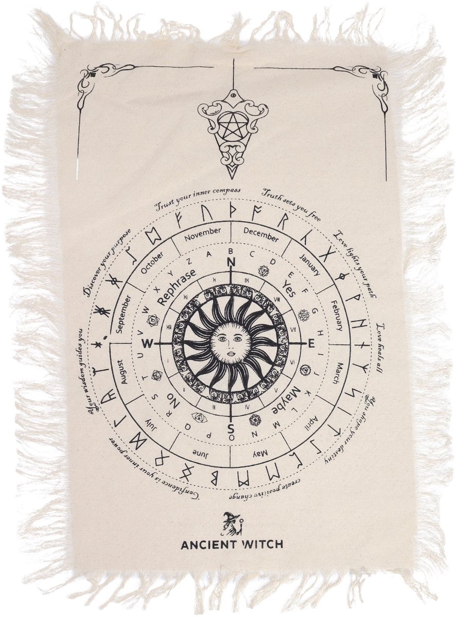 Ancient Witch Pendulum Divination Cloth - Sun Face - Natural & Black