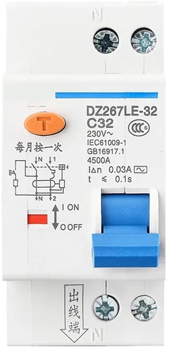 Aardlekschakelaar RCBO - Stroomonderbreker - Elektrische Veiligheid - Compact 36mm - 1P+N - Zwart
