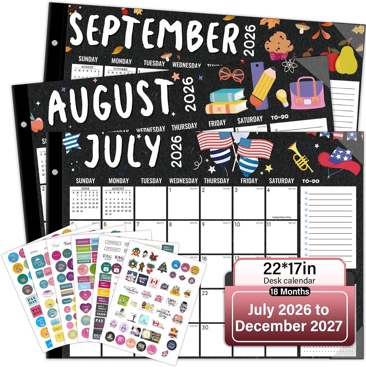 Bureaukalender Planner - Maandplanner Jaarkalender - Planning Bijhouden - 18 Maanden Overzicht - 22 x 17 Inch - Kleurrijk Seizoensdesign