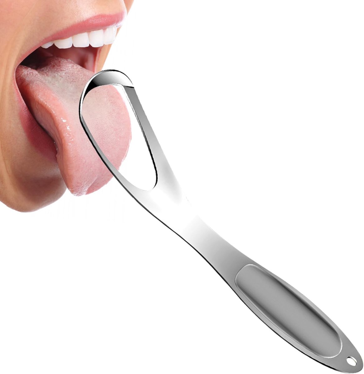 Reistongschraper - Ademverfrisser - Mondhygiëne - Ventielvormig ontwerp - 157 cm - Zilver