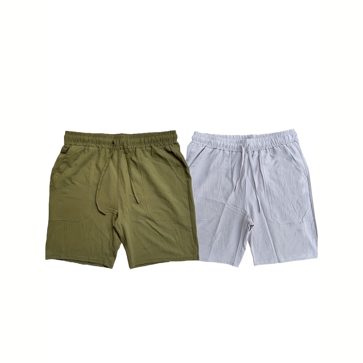 Currero Korte Linnen Broek Heren Zomerbroek Volwassenen Korte Broek Shorts Strandbroek Zomer Ibiza Stijl Legergroen/lichtgrijs