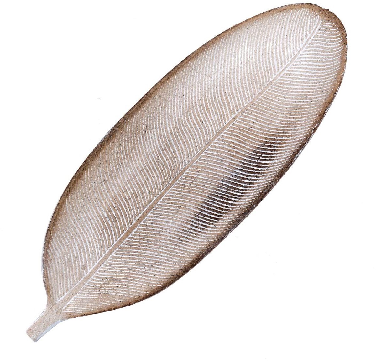 Dailygoods- Bladschaal Robuust Natuurhout 40cm - Decoratieve Bladvorm - Oriëntaalse Ornamenten - Beige Boho - Veelzijdig Inzetbaar - Tijdloze Elegant - Decoratieve Schaal
