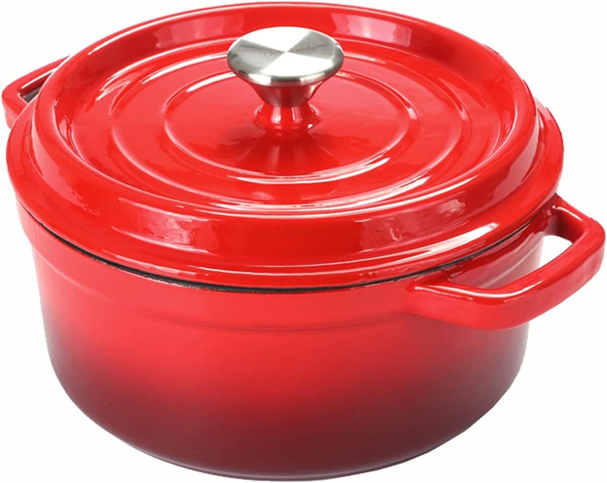 Gietijzeren Braadpan Stoofpot Emaille Langzaam Koken Zelfbroekend Deksel 14 cm Rood