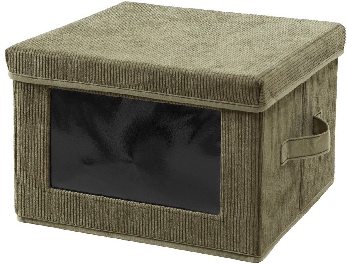 CALICOSY - Kaki corduroy opbergdoos met transparant raam en 1 vak 30x30x20cm