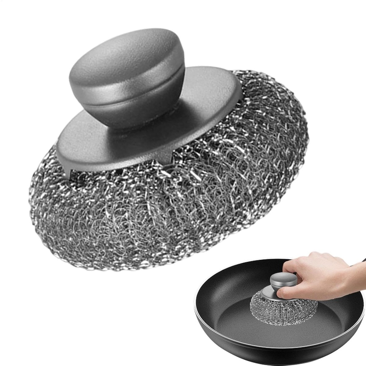 Roestvrij staal schuurmachine - Reinigingspads - Keuken reinigen - Ergonomisch ontwerp - 7 x 9.5 x 7 cm - Grijs