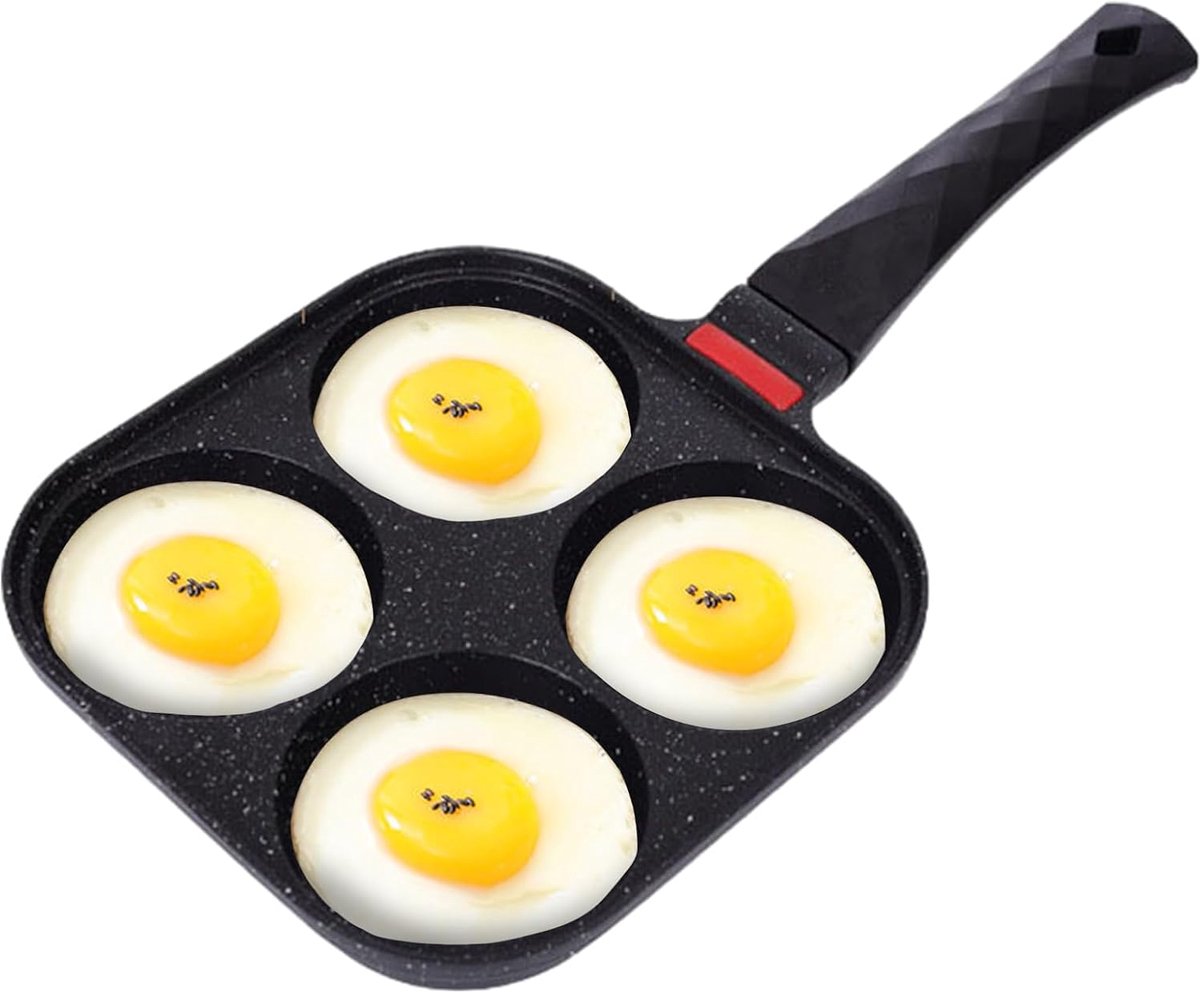 Koekenpan - Eierpan Pannenkoekenpan - Ontbijt Maken - Vierholte Pan - 37 cm - Zwart