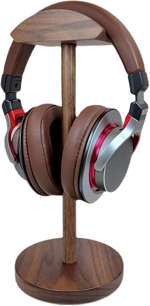 Headset Houder - Hoofdtelefoon Stand - Desktop Organisatie - Massief Houten Basis - 1 stuk - Houtkleur
