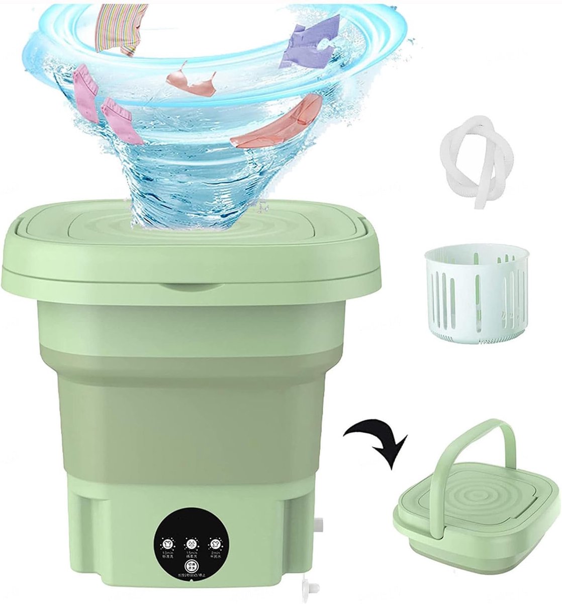Opvouwbare Wasmachine Draagbare Mini Wasmachine Hygiënisch Wassen Blu-ray Ontsmetting 8L Capaciteit Groen