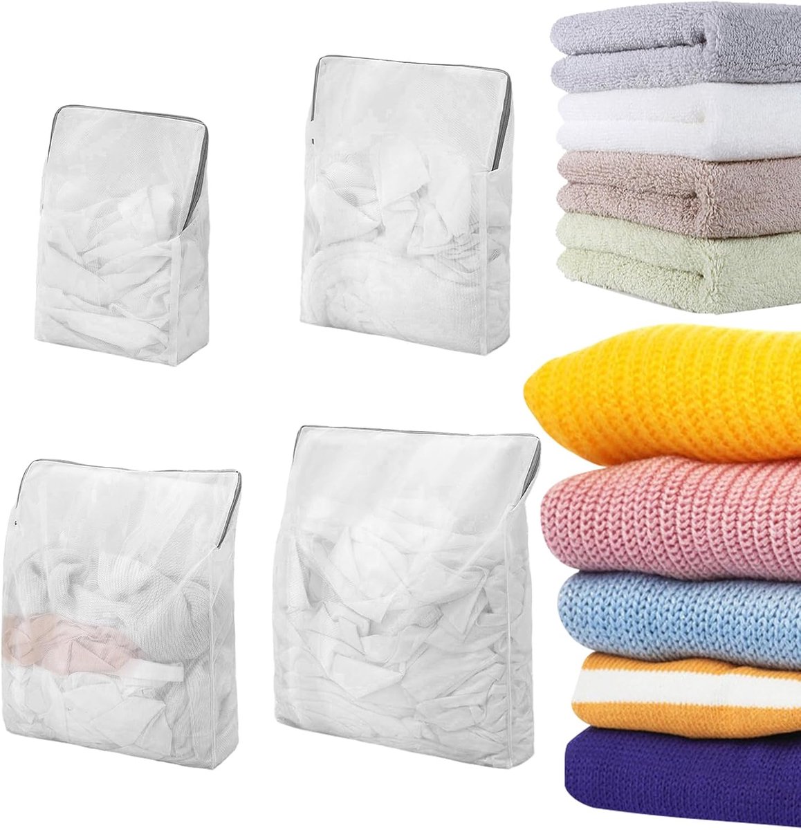 Waszak met Rits - Kledingbeschermer - Fijne Was Beschermen - Ademend Mesh Materiaal - Set van 2 - Wit