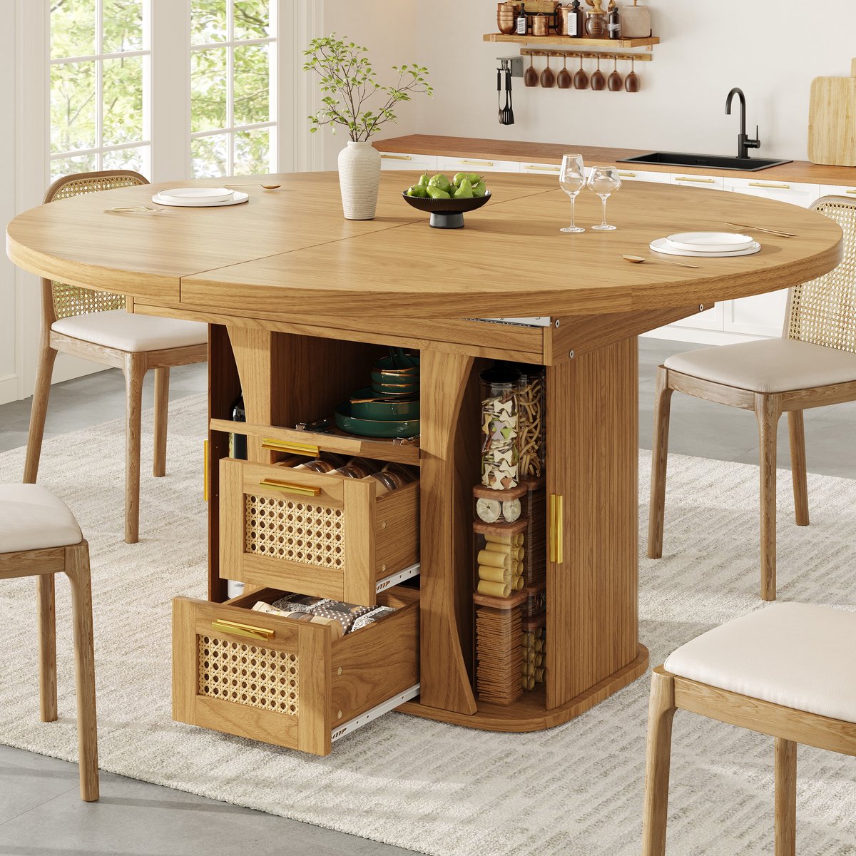 STILVORA Eettafel - Uitschuifbaar Met Opberglades - Voor Eetkamer En Keuken - MDF In Houtl