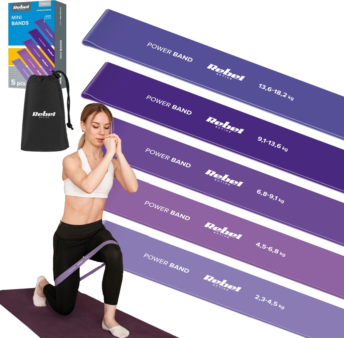 Rebel Active Serie - Weerstandsband Set - Verschillende Weerstanden - Latex - Rehabilitatie en Fitness