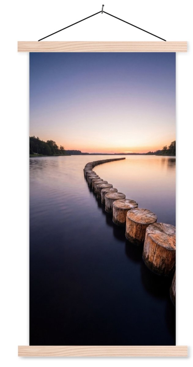 Posterhanger incl. Poster 90x180 cm - Schoolplaat - Hout - Palen - Water - Textielposter -
