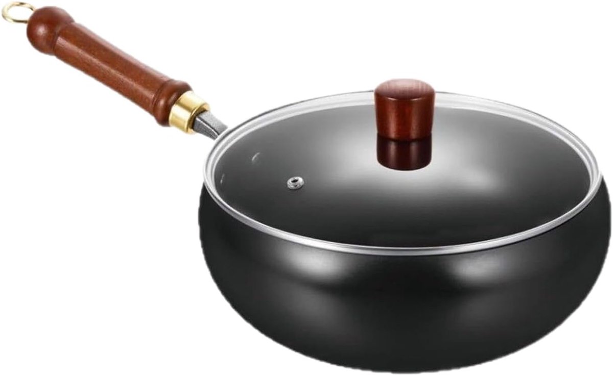 Koekenpan - Wokpan diep - Roerbakken en stoven - Ambachtelijk gesmeed - 28cm - Zwart