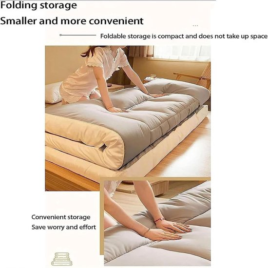 Futonmatras - Slaapmat Vloer - Comfortabel Slapen - Volledig Katoenvezel Vulling - 120x200cm - C — afbeelding 2