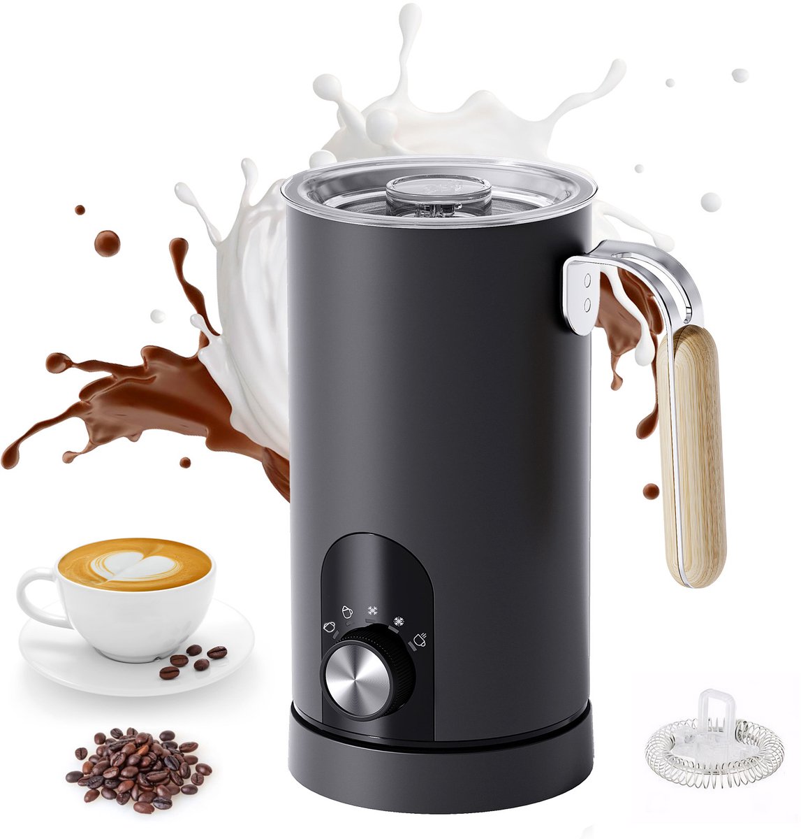 SHANNA 5-in-1 Automatische Elektrische Melkopschuimer - Warm & Koud 5 Standen - Stille Melkschuimmaker - Met 350ml Schaal - PFAS Vrij - Voor Thuis Koffie