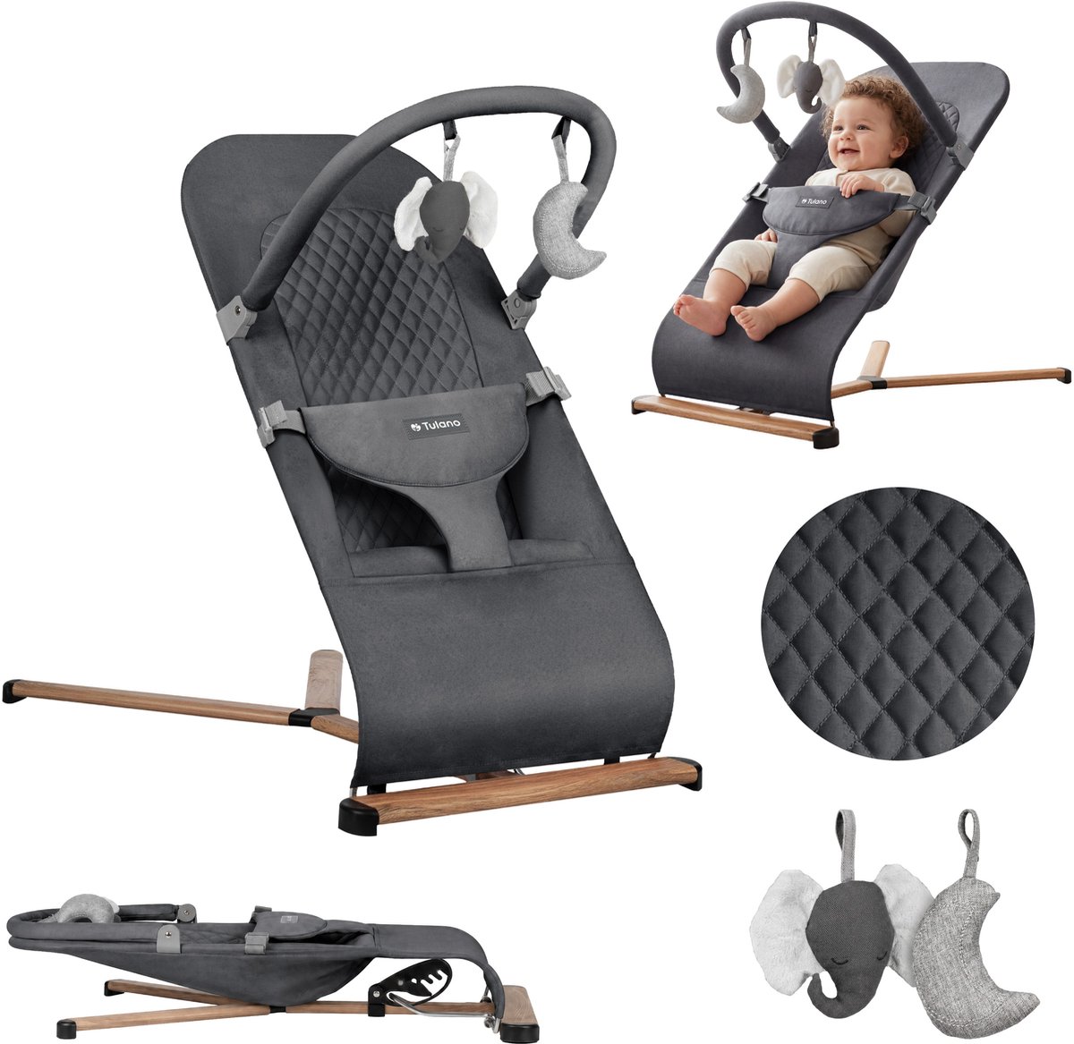 Tulano Moon 30 Comfortabel Wipstoeltje - Ergonomische Babywipper - Grafiet