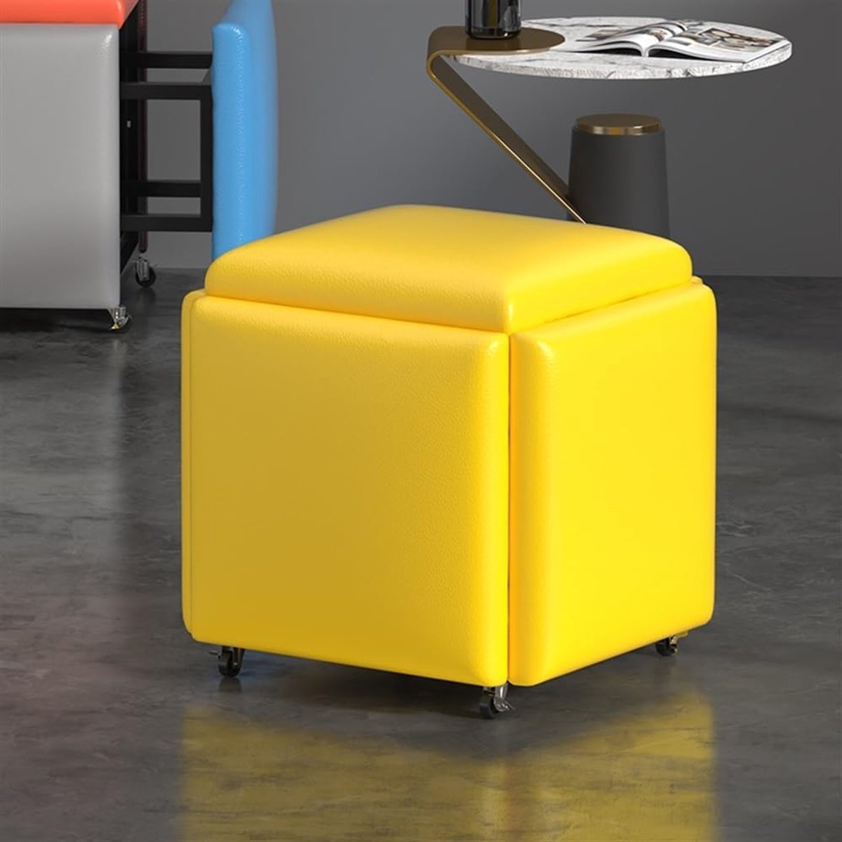 Zitkubus Ottomaan - Poef Kruk - Flexibel Zitten - 5-in-1 Configuratie - 45 cm - Geel