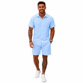 Zomer Set Design Heren - Blauw - Oversized Blouse - Korte Broek - Korte Mouwen
