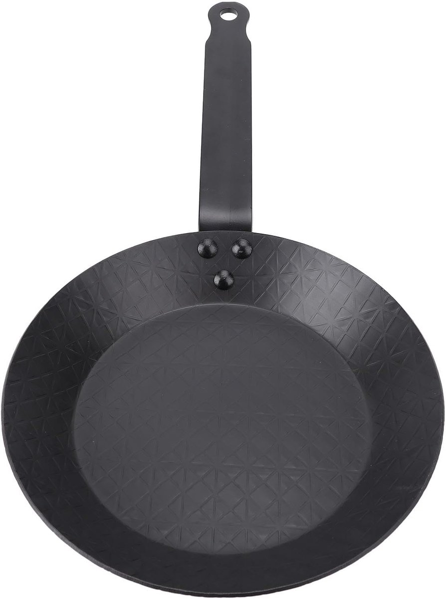 Koekenpan Koolstofstaal - Steakpan Eierpan - Gelijkmatig Bakken - Natuurlijk Antiaanbaklaag - Kleine Maat - Zwart