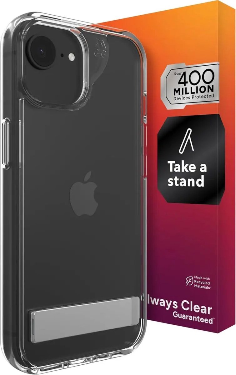ZAGG Crystal Palace Snap Kickstand - Hoesje Geschikt voor iPhone 17e / 16e / 15 / 14 / 13 - Graphene Back Cover met Standaard - 4M Valbescherming - Transparant