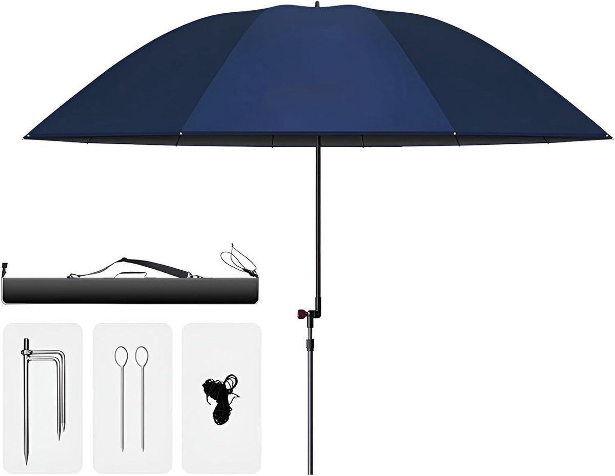 Visparasol - Strandparasol - Buiten Zonnen - UV 50+ Bescherming - 220 cm - Blauw