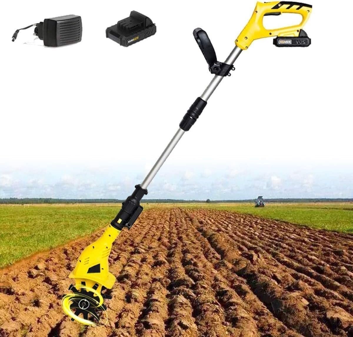 Draadloze Tuinfrees - Elektrische Cultivator - Bodem Bewerken - Lichtgewicht Ontwerp - 10 cm Breed - Zwart