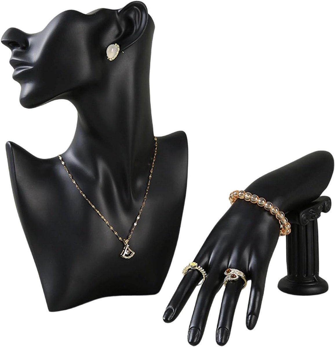 Mannequin Buste Display - Sieraden Houder - Winkel Presentatie - Stevige Hars Constructie - 2 Stuks - Zwart