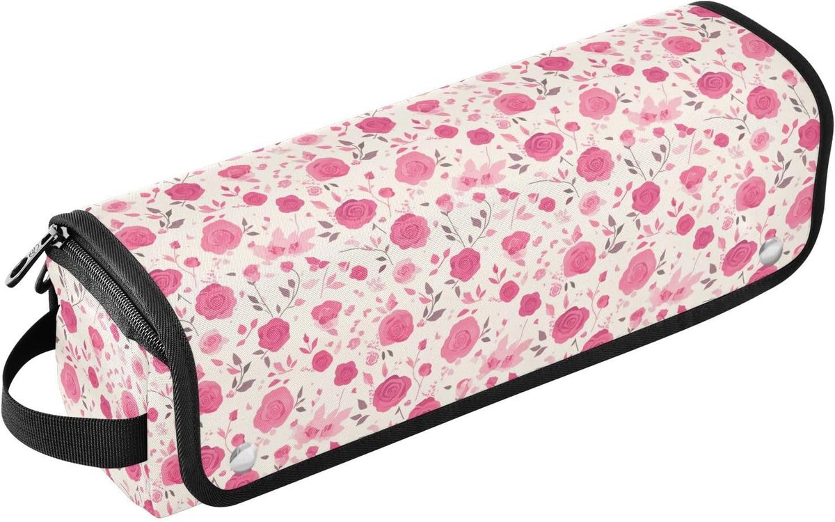 Reistas Haargereedschap - Opbergtas Stijltang - Reizen Organiseren - Hittebestendige Mat - 36.8 x 9.9 cm - Rode Rozen