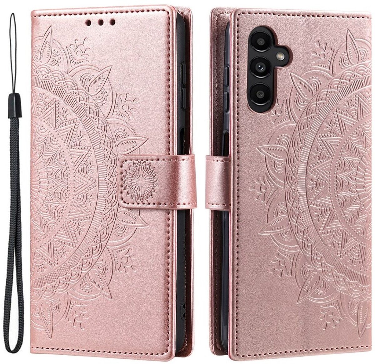 Hoesje Geschikt voor Samsung Galaxy A57 - Mandala Book Case met Pasjeshouder - Beschermhoes met Portemonnee Roze Goud