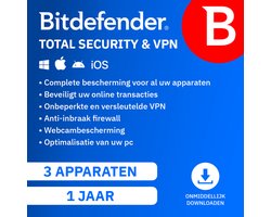 Bitdefender Total Security + VPN - 12 maanden/3 apparaten - Nederlands - Download
