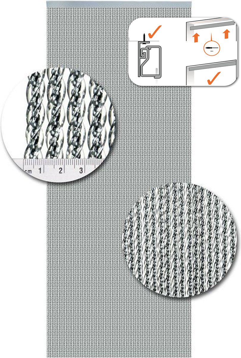 Vliegengordijnenexpert® Vliegengordijnenexpert Venetië Vliegengordijn - 92x210 cm - Transparant met zilveren kern Op het kozijn