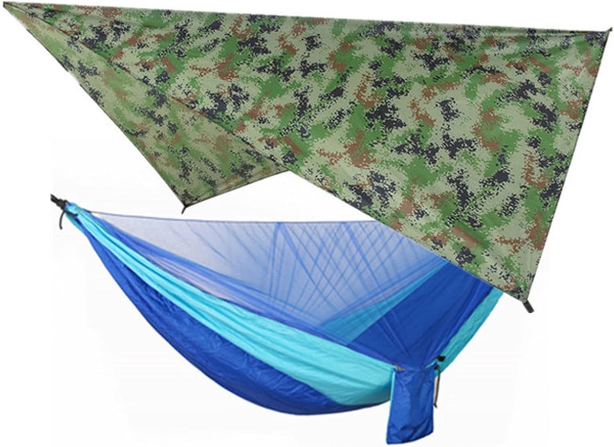 Kampeerhangmat met Luifel - Hangmat met Klamboe - Buiten Ontspannen - Geïntegreerd Muggennet en Regenhoes - 290 x 140 cm