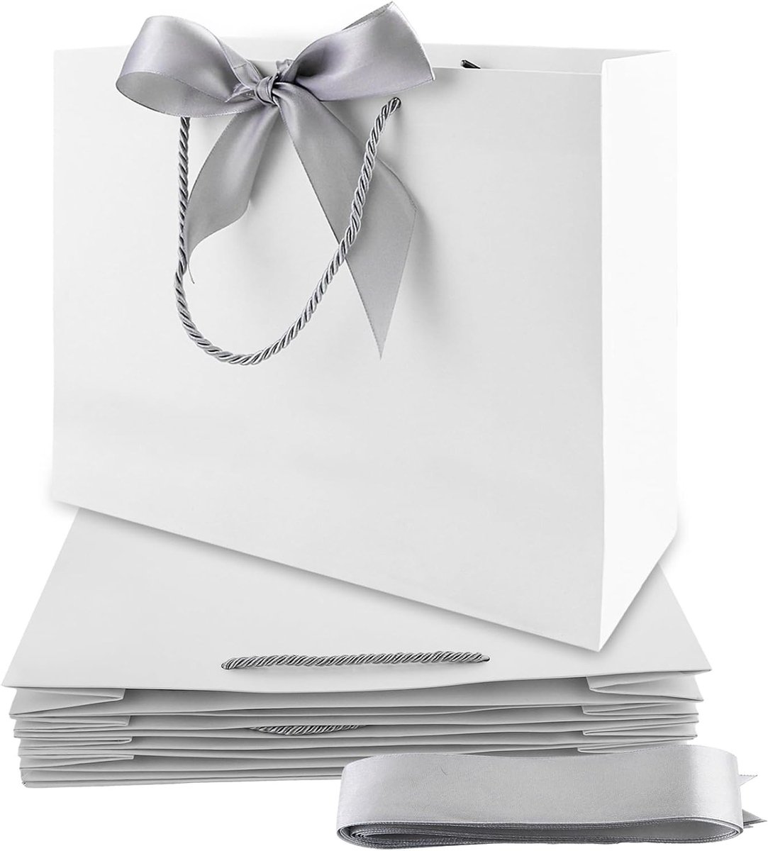 Set van 24 Witte Papieren Cadeauzakken met Handvat 32 x 25 x 11 cm voor Bruiloften, Kerst en Feestjes