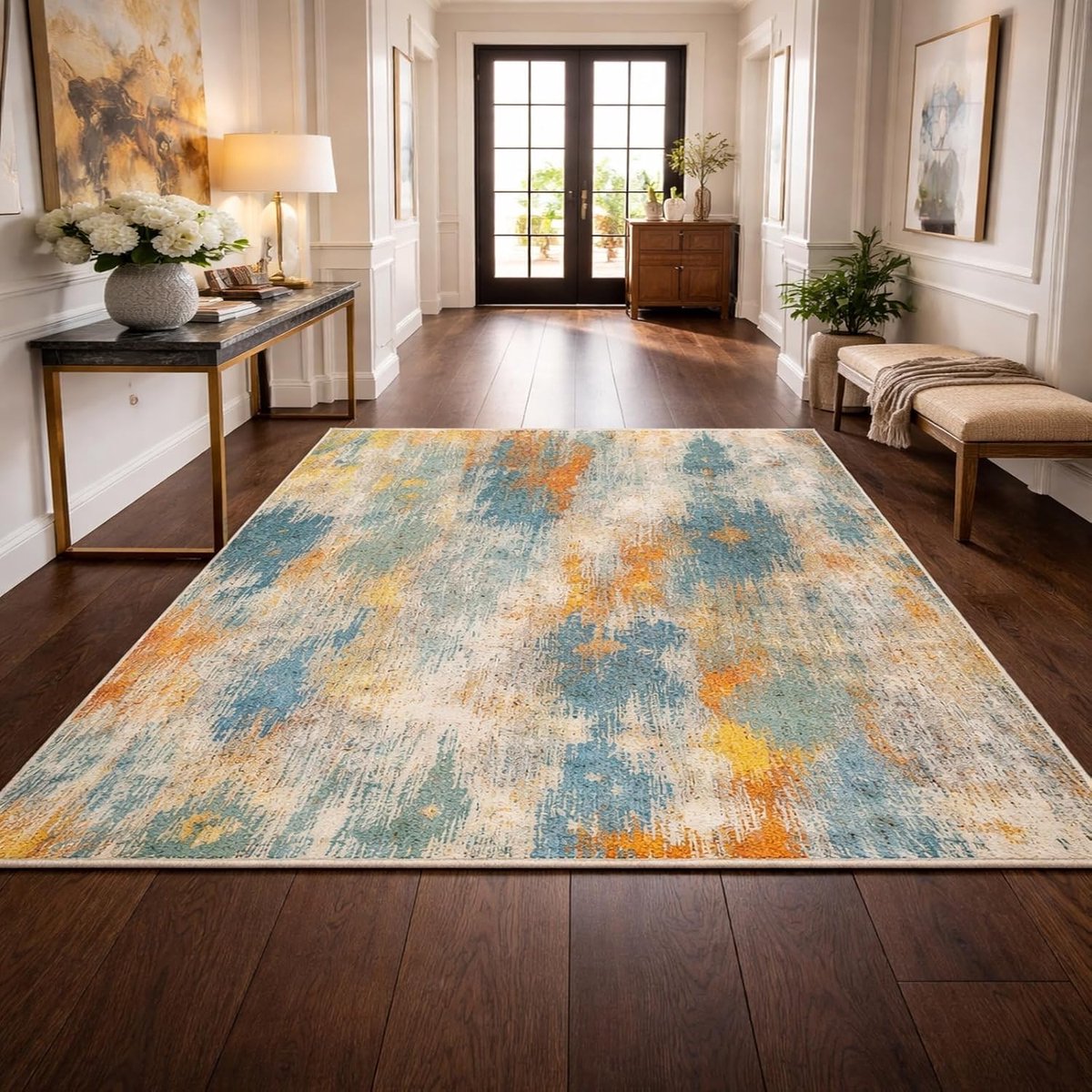 Vloerkleed - Abstract tapijt - Woonkamer decoratie - Machinewasbaar - 150 x 200 cm - Meerkleurig