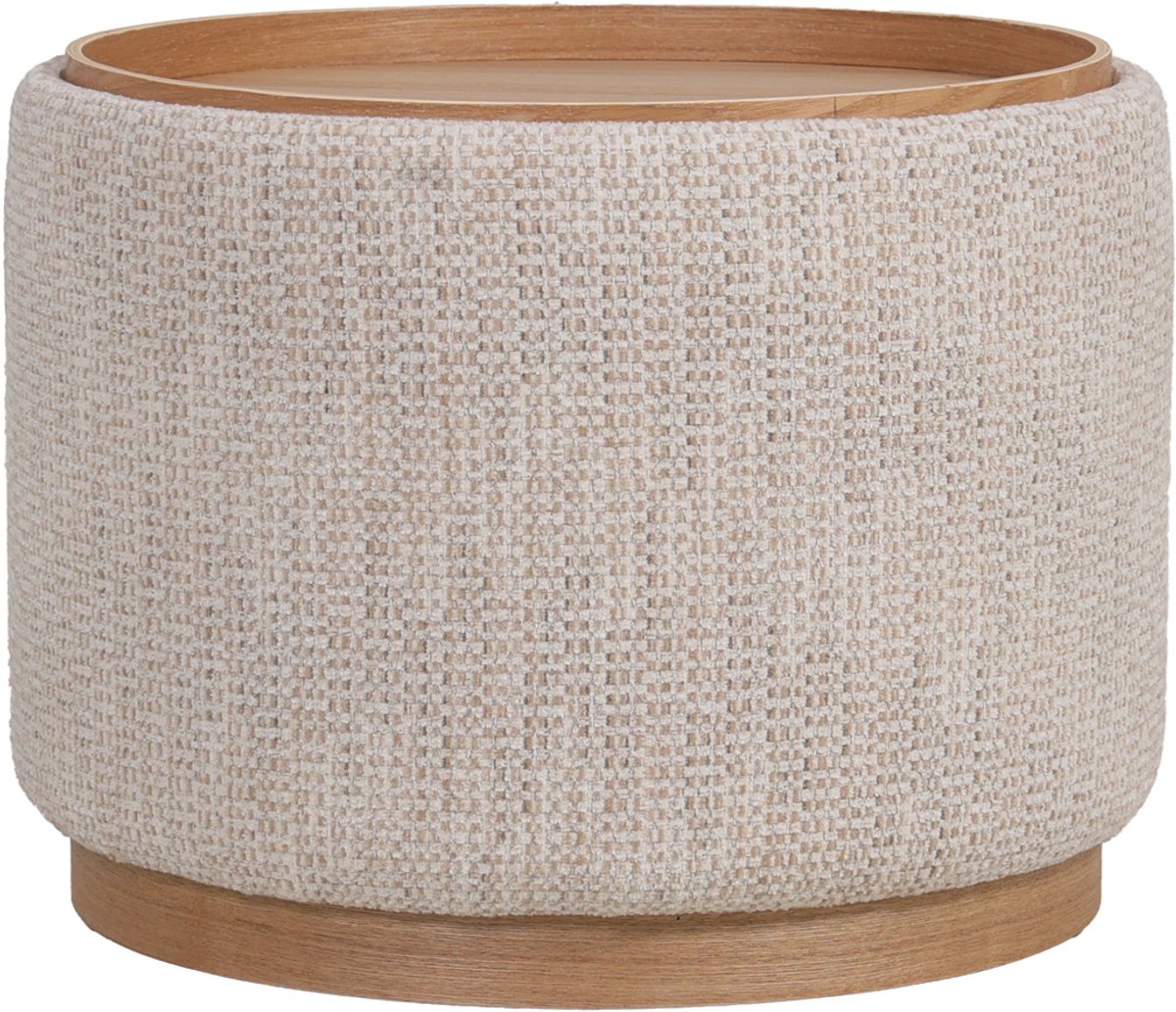 DÉJA Living Salontafel Marcia Beige/Naturel – Rond – Met Opbergruimte – Chenille en Essenfineer – 55x55x42 cm