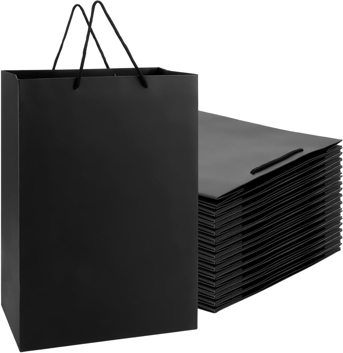 Set van 16 Grote Zwarte Cadeautassen met Handvat 30 x 10 x 40 cm - Stevige Papieren Tassen voor Verjaardagen, Bruiloften en Feestjes