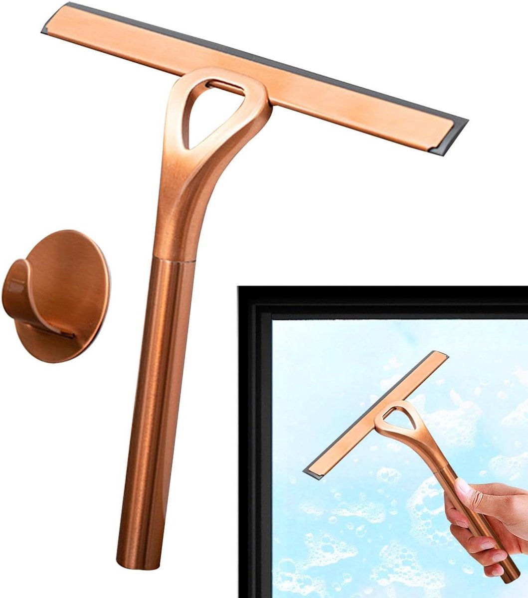Douchewisser RVS - Badkamerreiniger Huishouden - Glas Oppervlakken Reinigen - Ergonomische Handgreep - 24 cm Breed - Bronskleuren