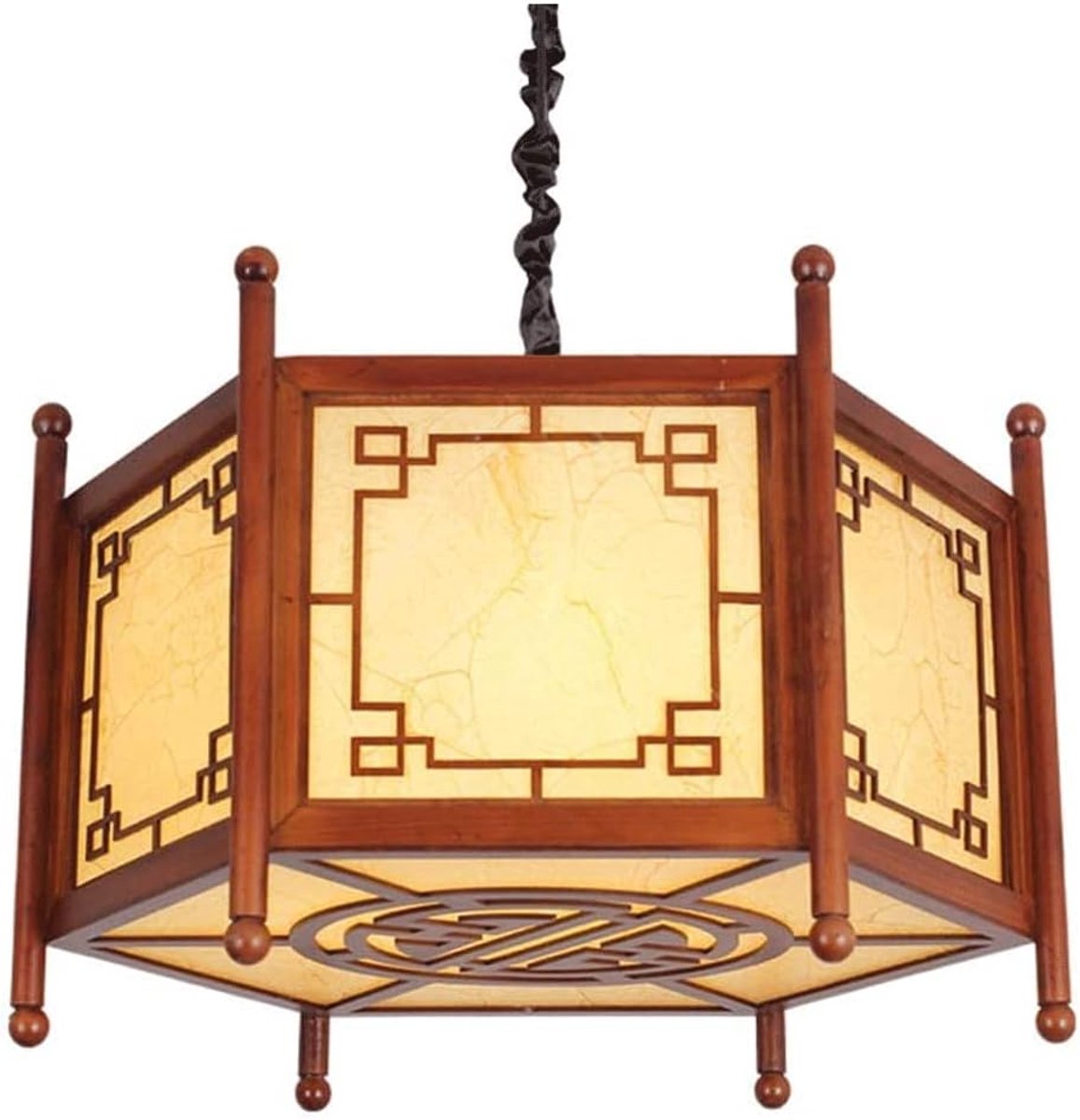 Houten Lantaarn - Oosterse Lamp - Sfeervolle Verlichting - Zeshoekig Paleis Design - Niet Gespecificeerd - Antiek