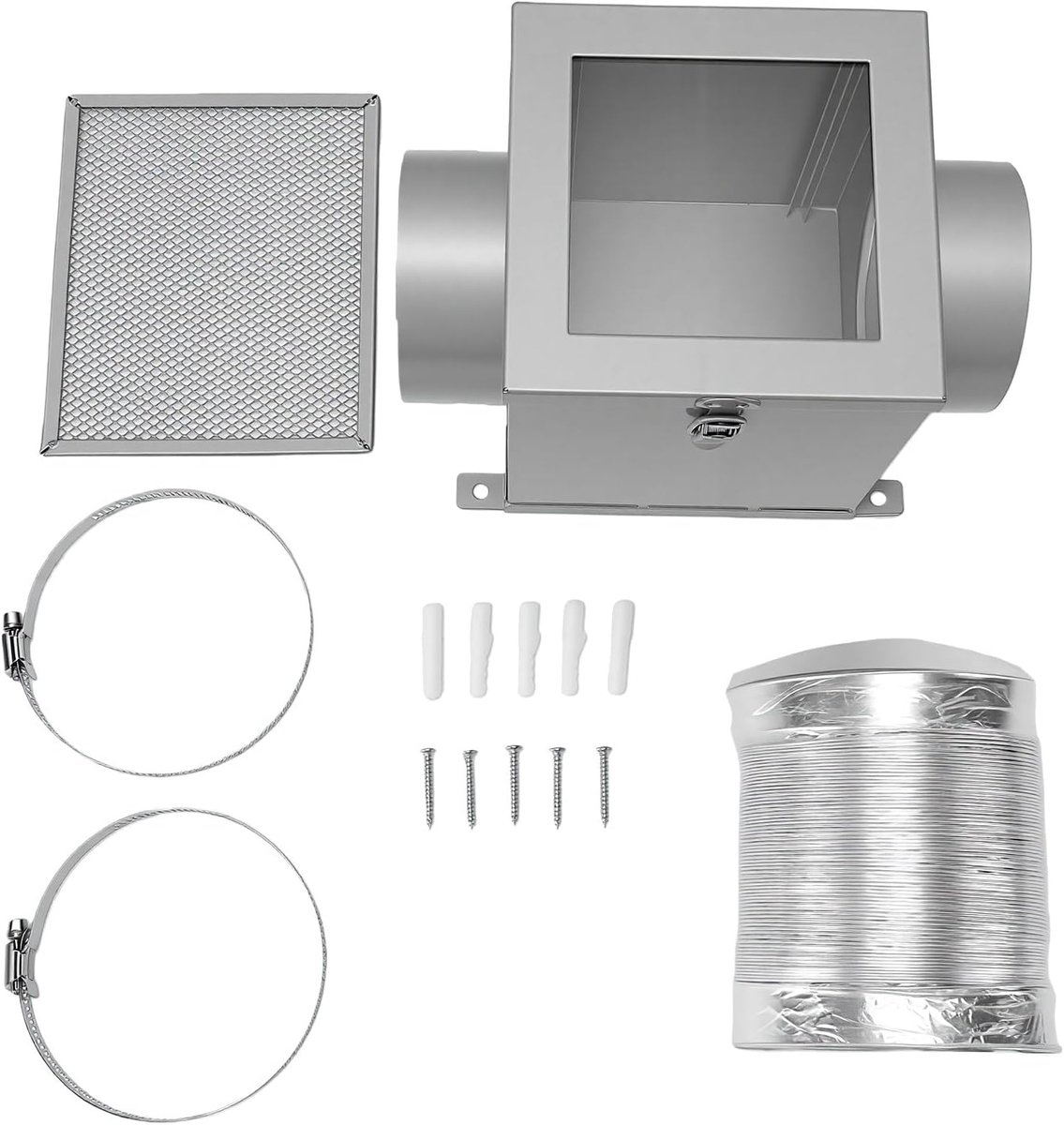 Droger Kanaal Pluisvanger Ventilatieset Wasdroger Efficiënt Drogen Roestbestendige Aluminium 4 Inch 8 FT Zilver